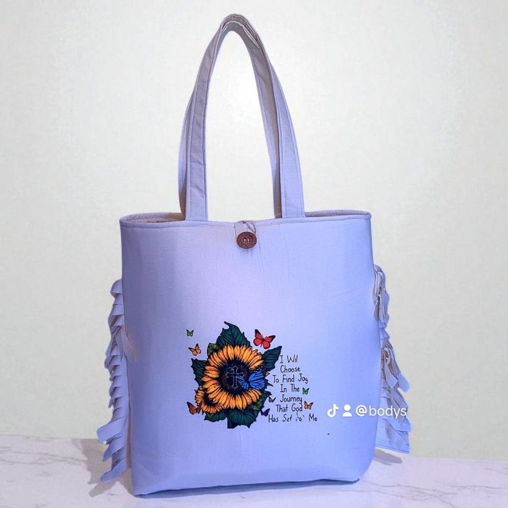 Elegant Sunflower Tote Bag - Cream